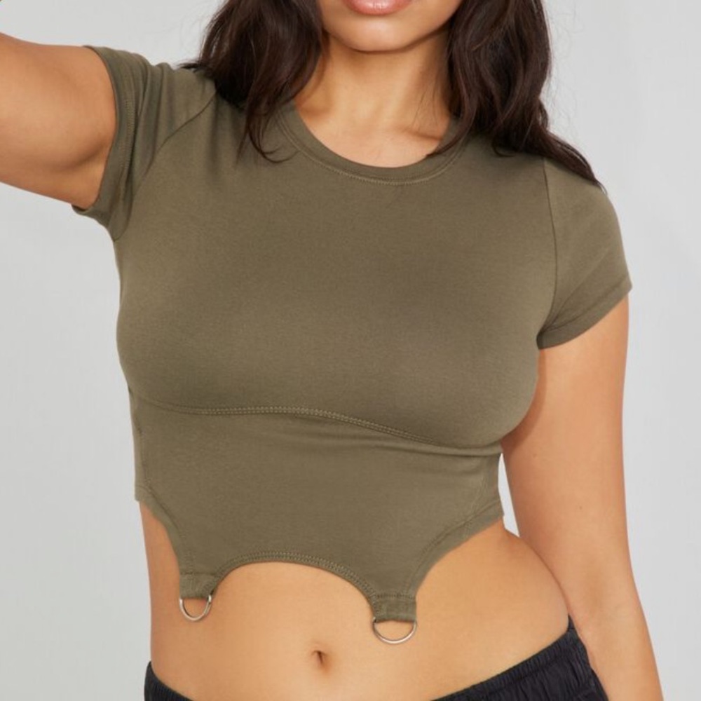 Garage Khaki Crop Top with Ring Accents